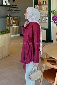 Lamelif Kuşaklı Tesettür Tunik Bordo
