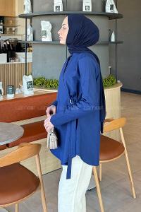 Lamelif Kuşaklı Tesettür Tunik Lacivert