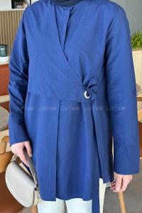 Lamelif Kuşaklı Tesettür Tunik Lacivert