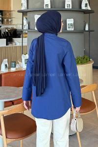 Lamelif Kuşaklı Tesettür Tunik Lacivert