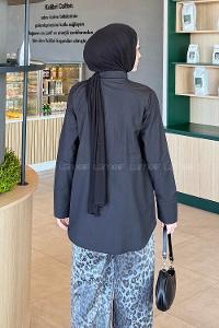 Lamelif Kuşaklı Tesettür Tunik Siyah