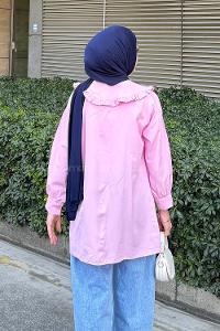 Lamelif Bebe Yaka Fiyonk Detaylı Tesettür Gömlek Pembe