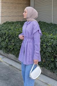 Lamelif Kat Detaylı Tesettür Gömlek Lila