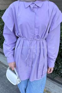 Lamelif Kat Detaylı Tesettür Gömlek Lila