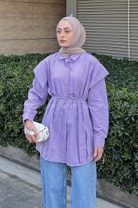 Lamelif Kat Detaylı Tesettür Gömlek Lila
