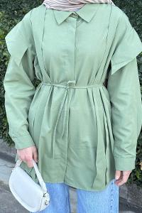 Lamelif Kat Detaylı Tesettür Gömlek Yeşil