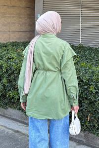 Lamelif Kat Detaylı Tesettür Gömlek Yeşil