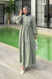 Mint Green Crew Neck Linen Dresess
