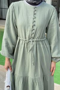Mint Green Crew Neck Linen Dresess
