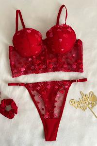 Lamelif Büstiyer Dantelli Nakışlı Destekli Takım