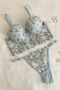 Lamelif Büstiyer Dantelli Nakışlı Destekli Takım