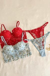 Lamelif Büstiyer Dantelli Nakışlı Destekli Takım