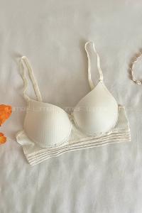 Ecru Cotton Fabric Without Underwire Support Bralet
