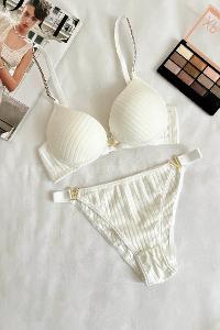 Lamelif Fitilli Destekli Sütyen Takım Ekru Renk