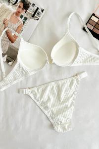 Lamelif Fitilli Destekli Sütyen Takım Ekru Renk