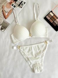 Lamelif Fitilli Destekli Sütyen Takım Ekru Renk