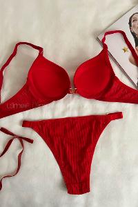 Lamelif Fitilli Destekli Sütyen Takım Kırmızı Renk