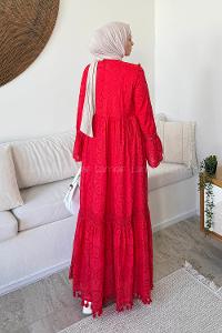 Lamelif Kopanaki Detaylı Fisto Elbise Kırmızı