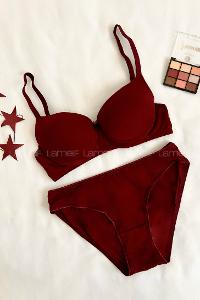 Lamelif Penye Destekli Takım Bordo Renk