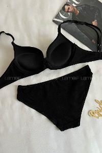 Lamelif Penye Destekli Takım Siyah Renk