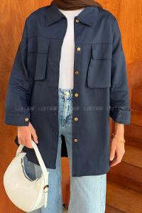 Lamelif Bombe Cepli Gabardin Gömlek Lacivert