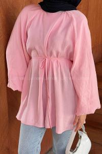 Lamelif Kuşak Bağlamalı Tunik Şeker Pembesi