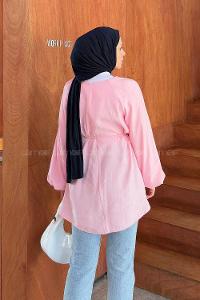 Lamelif Kuşak Bağlamalı Tunik Şeker Pembesi