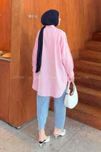 Pink Mandarin Collar Cotton Unprinted Tunic