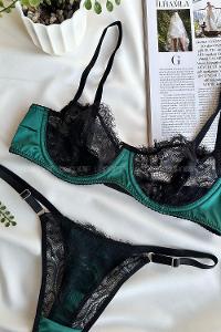 Lamelif Saten Dantel Bralet Takım Desteksiz