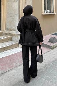 Lamelif Gabardin Pantolon-Ceket Takım Siyah