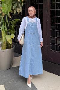 Ice Blue Normal Neck Denim Dresess