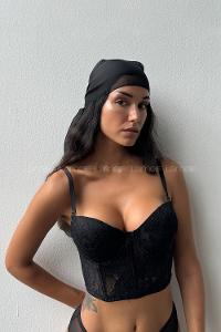 Lamelif  Simli Dantelli Büstiyer Destekli Takım