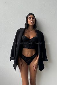 Lamelif  Simli Dantelli Büstiyer Destekli Takım