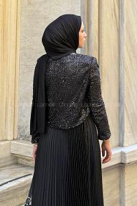 Lamelif Simli Tesettür Ceket Siyah