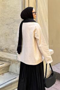 Lamelif Yaka Detaylı Parka Taş Rengi