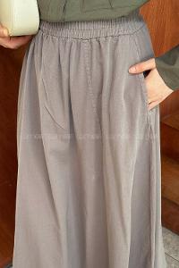 Lamelif Cepli Bel Lastikli Gabardın Tesettür Etek Toprak