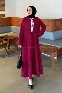 Lamelif Modal Kıraş Gömlek-Etek Takım Bordo