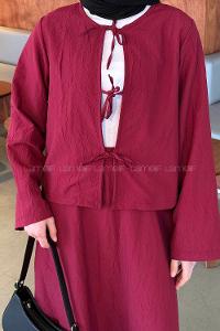 Lamelif Modal Kıraş Gömlek-Etek Takım Bordo