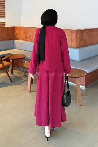 Lamelif Modal Kıraş Gömlek-Etek Takım Bordo