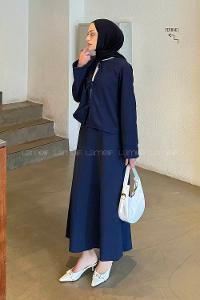 Lamelif Modal Kıraş Gömlek-Etek Takım Lacivert