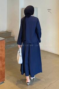 Lamelif Modal Kıraş Gömlek-Etek Takım Lacivert