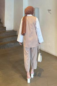 Lamelif Pantolon-Yelek İkili Tesettür Takım Bej