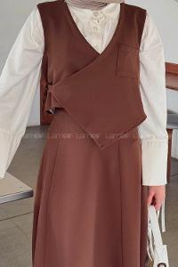 Lamelif Crop Yelek-Etekli İkili Takım Acı Kahve