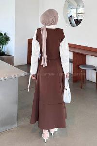 Lamelif Crop Yelek-Etekli İkili Takım Acı Kahve