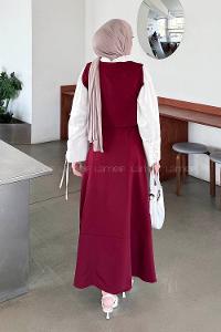 Lamelif Crop Yelek-Etekli İkili Takım Bordo