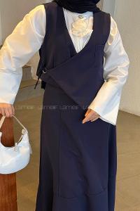 Lamelif Crop Yelek-Etekli İkili Takım Lacivert