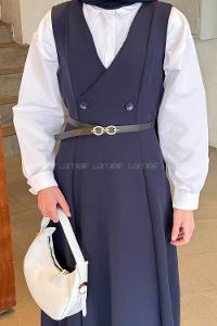 Navy Blue V Neck Cotton Elastan Polyester Dresess