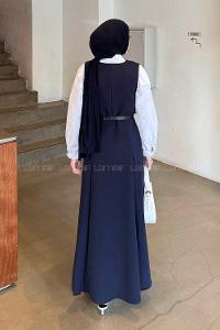 Navy Blue V Neck Cotton Elastan Polyester Dresess