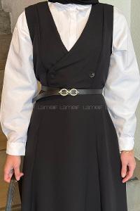 Lamelif Düğme Detaylı Kolsuz Tesettür Elbise Siyah