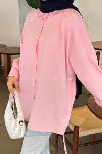 Lamelif Oversize Gömlek Şeker Pembesi